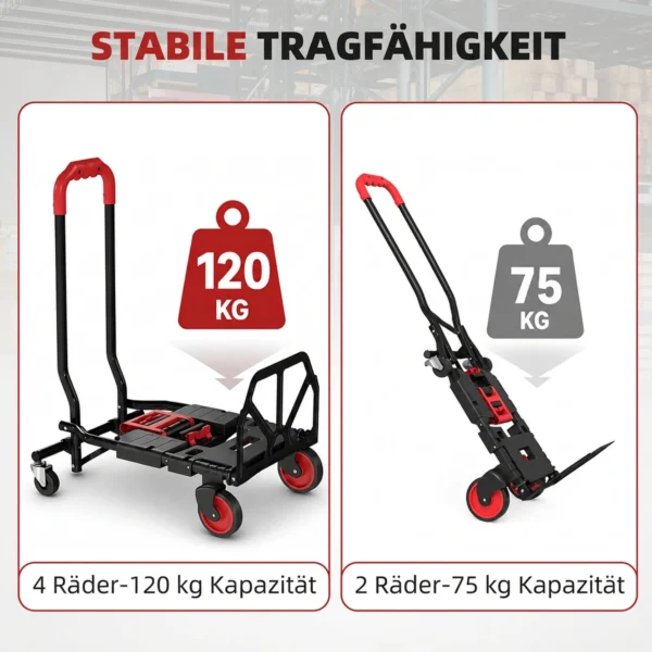 2 in 1 Platformwagen Sackkarre Opvouwbare Transportwagen Met Stuurrwielen, Handvat, Staal Tot 120 Kg