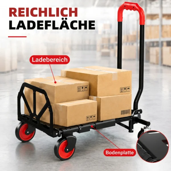 2 in 1 Platformwagen Sackkarre Opvouwbare Transportwagen Met Stuurrwielen, Handvat, Staal Tot 120 Kg