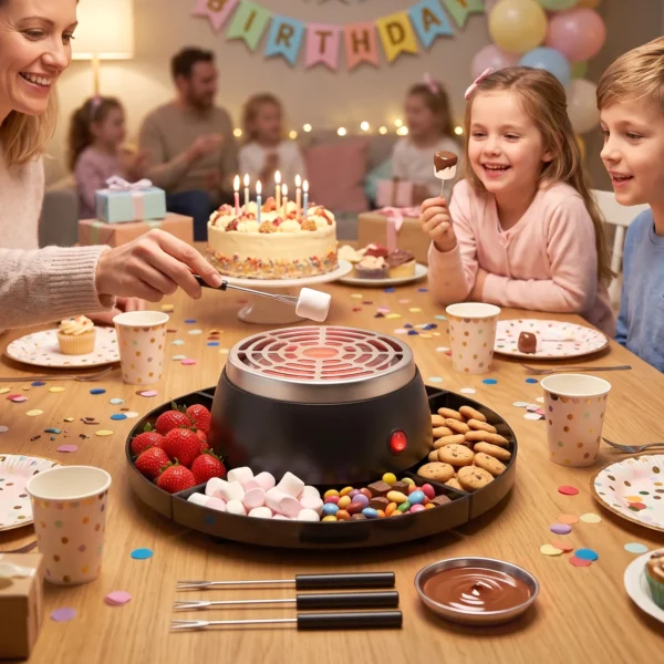 2 in 1 S'mores Maker Und Schokoladenfondue Set Elektrisch Flammenlos Mit 4 Bratgabeln, 4 Abnehmbaren Tabletts Für Party
