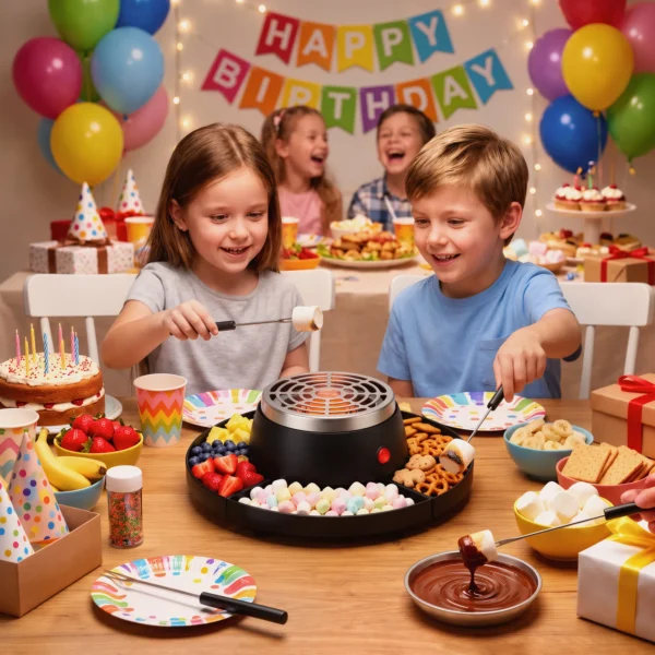 2 in 1 S'mores Maker Und Schokoladenfondue Set Elektrisch Flammenlos Mit 4 Bratgabeln, 4 Abnehmbaren Tabletts Für Party