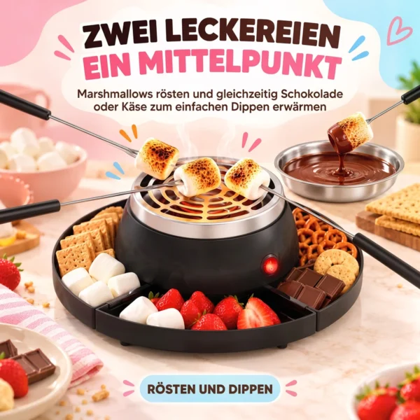2 in 1 S'mores Maker Und Schokoladenfondue Set Elektrisch Flammenlos Mit 4 Bratgabeln, 4 Abnehmbaren Tabletts Für Party