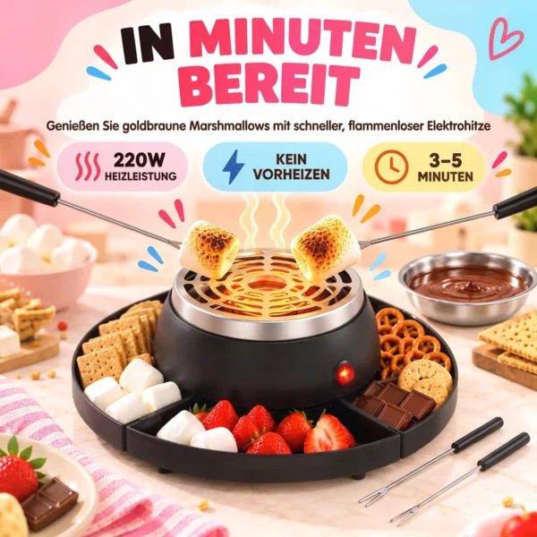 2 in 1 S'mores Maker Und Schokoladenfondue Set Elektrisch Flammenlos Mit 4 Bratgabeln, 4 Abnehmbaren Tabletts Für Party