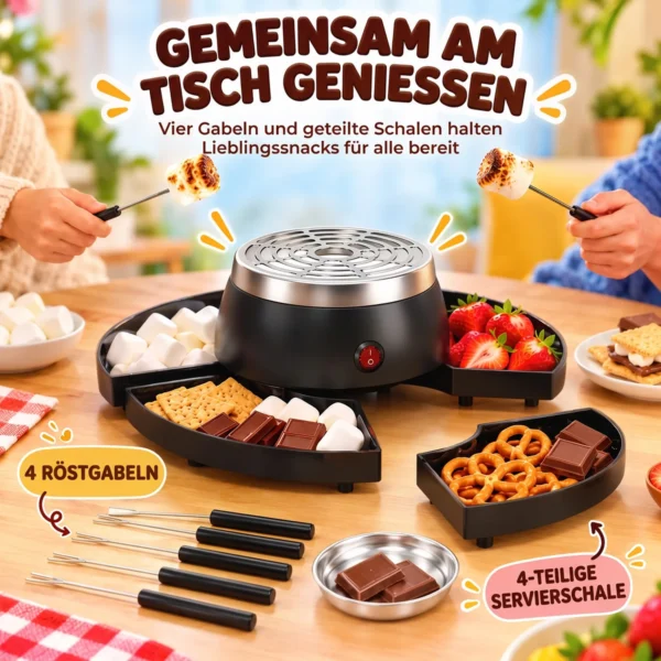 2 in 1 S'mores Maker Und Schokoladenfondue Set Elektrisch Flammenlos Mit 4 Bratgabeln, 4 Abnehmbaren Tabletts Für Party