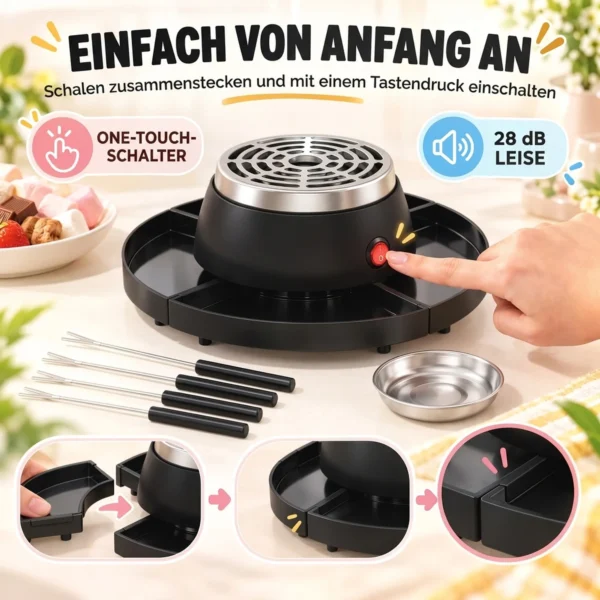 2 in 1 S'mores Maker Und Schokoladenfondue Set Elektrisch Flammenlos Mit 4 Bratgabeln, 4 Abnehmbaren Tabletts Für Party