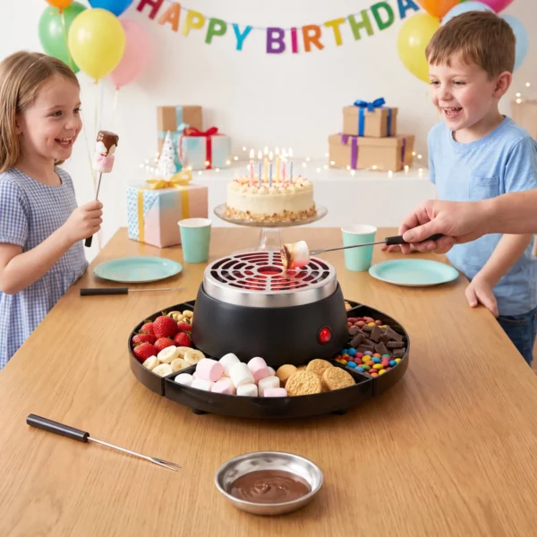 2 in 1 S'mores Maker Und Schokoladenfondue Set Elektrisch Flammenlos Mit 4 Bratgabeln, 4 Abnehmbaren Tabletts Für Party