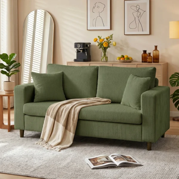 2 zits Corduroy Bank Met Brede Diepe Zitting En Springkussen, Groen
