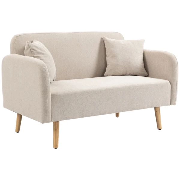 2 zitsbank Sofa Couch, Modern Ontwerp, Incl. 2 Kussens, Houten Poten, 130 X 70 X 80 Cm, Crème