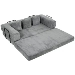205 Cm Slaapbank, 5 in 1, Frameless Futonbank, 75 Cm Diepe Zitplaats, Hoogdicht Schuim, Grijs, Zonder Montage