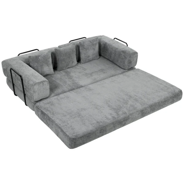 205 Cm Slaapbank, 5 in 1, Frameless Futonbank, 75 Cm Diepe Zitplaats, Hoogdicht Schuim, Grijs, Zonder Montage