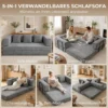 205 Cm Slaapbank, 5 in 1, Frameless Futonbank, 75 Cm Diepe Zitplaats, Hoogdicht Schuim, Grijs, Zonder Montage