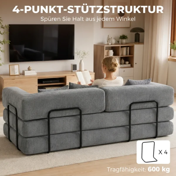205 Cm Slaapbank, 5 in 1, Frameless Futonbank, 75 Cm Diepe Zitplaats, Hoogdicht Schuim, Grijs, Zonder Montage