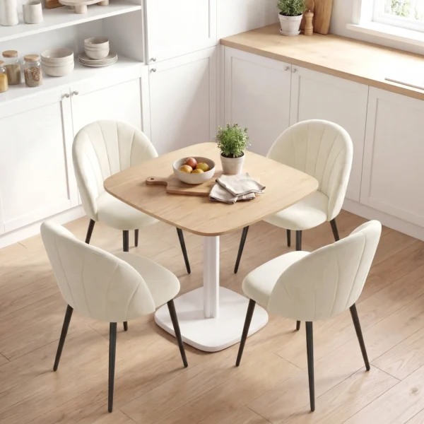 2er Set Esszimmerstühle Akzentstühle Küchenstühle, Retrodesign, Samtoptik, 52 Cm X 55 Cm X 79 Cm, Cremeweiß