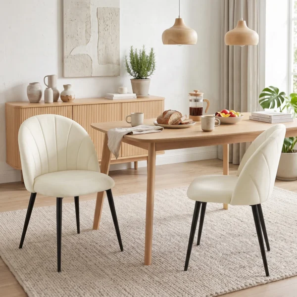2er Set Esszimmerstühle Akzentstühle Küchenstühle, Retrodesign, Samtoptik, 52 Cm X 55 Cm X 79 Cm, Cremeweiß