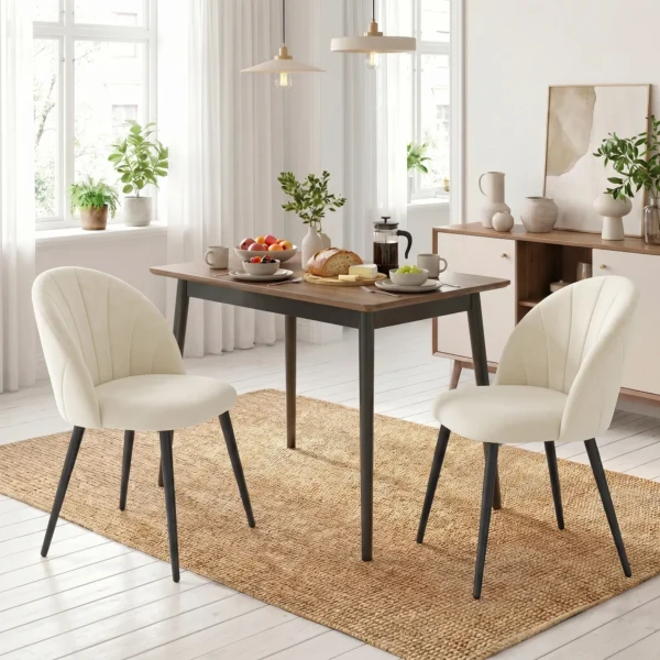 2er Set Esszimmerstühle Akzentstühle Küchenstühle, Retrodesign, Samtoptik, 52 Cm X 55 Cm X 79 Cm, Cremeweiß