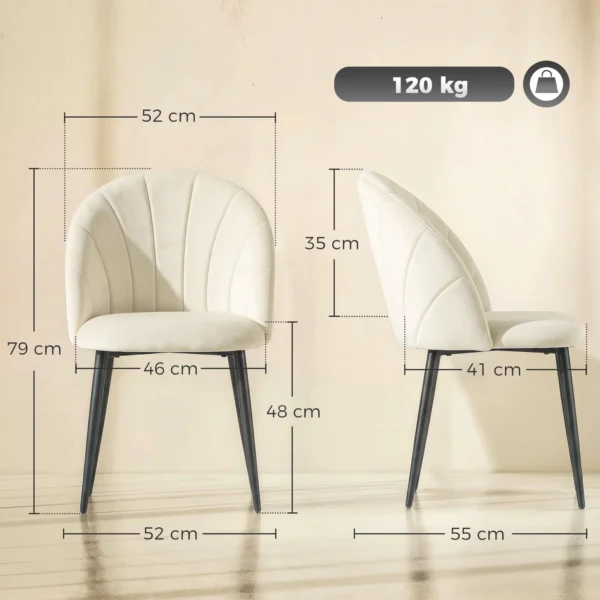 2er Set Esszimmerstühle Akzentstühle Küchenstühle, Retrodesign, Samtoptik, 52 Cm X 55 Cm X 79 Cm, Cremeweiß