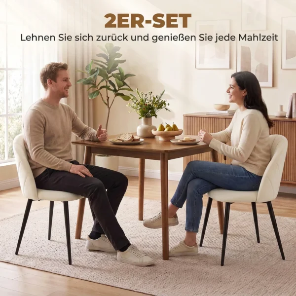 2er Set Esszimmerstühle Akzentstühle Küchenstühle, Retrodesign, Samtoptik, 52 Cm X 55 Cm X 79 Cm, Cremeweiß
