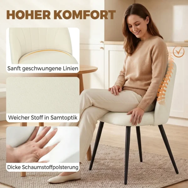 2er Set Esszimmerstühle Akzentstühle Küchenstühle, Retrodesign, Samtoptik, 52 Cm X 55 Cm X 79 Cm, Cremeweiß