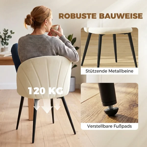 2er Set Esszimmerstühle Akzentstühle Küchenstühle, Retrodesign, Samtoptik, 52 Cm X 55 Cm X 79 Cm, Cremeweiß