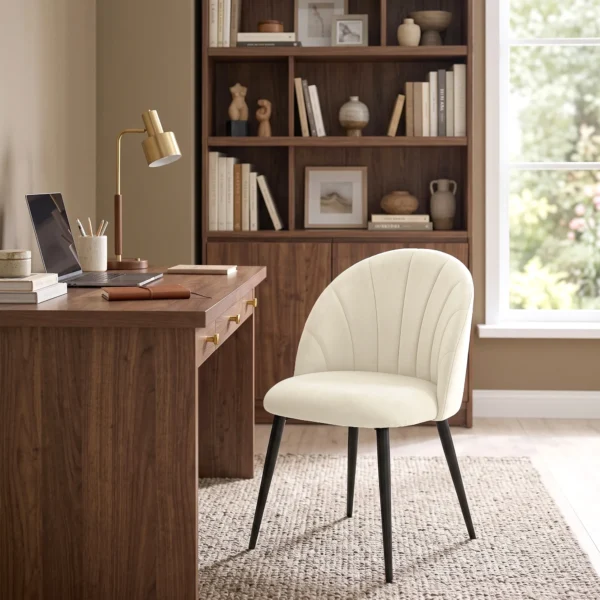 2er Set Esszimmerstühle Akzentstühle Küchenstühle, Retrodesign, Samtoptik, 52 Cm X 55 Cm X 79 Cm, Cremeweiß