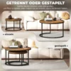 2er Set Runde Couchtische, Stapelbare Beistelltische Mit Metallrahmen, Wohnzimmertisch In Holzoptik, Kaffeetisch