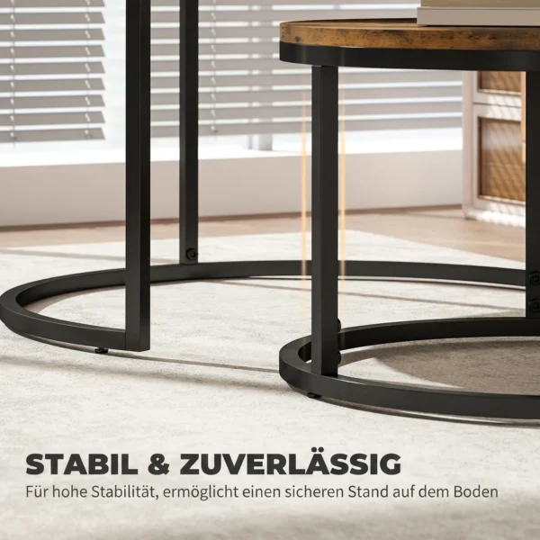 2er Set Runde Couchtische, Stapelbare Beistelltische Mit Metallrahmen, Wohnzimmertisch In Holzoptik, Kaffeetisch