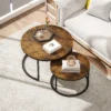 2er Set Runde Couchtische, Stapelbare Beistelltische Mit Metallrahmen, Wohnzimmertisch In Holzoptik, Kaffeetisch