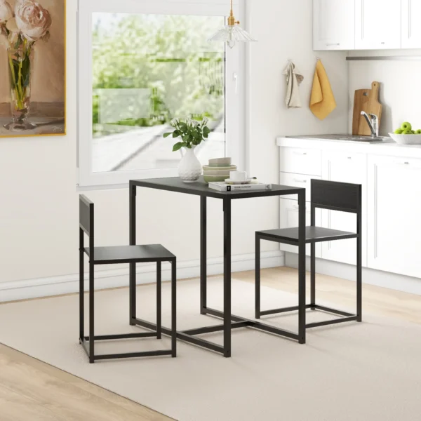 3 delig Bartafel Set Hoge Tafel Set 3 delig, 2 Stoelen, 1 Tafel, 90 Cm X 47 Cm X 76 Cm, Zwart