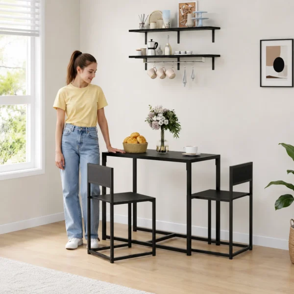 3 delig Bartafel Set Hoge Tafel Set 3 delig, 2 Stoelen, 1 Tafel, 90 Cm X 47 Cm X 76 Cm, Zwart