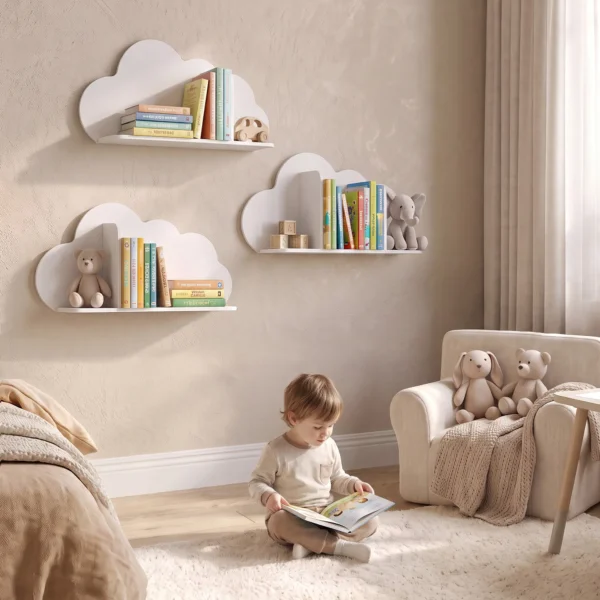 3 delige Set Kinder Wandplank 60cm Wand Boekenplank In Wolkvorm Zwevende Boekenplank Montessori Voor 3 8 Wit