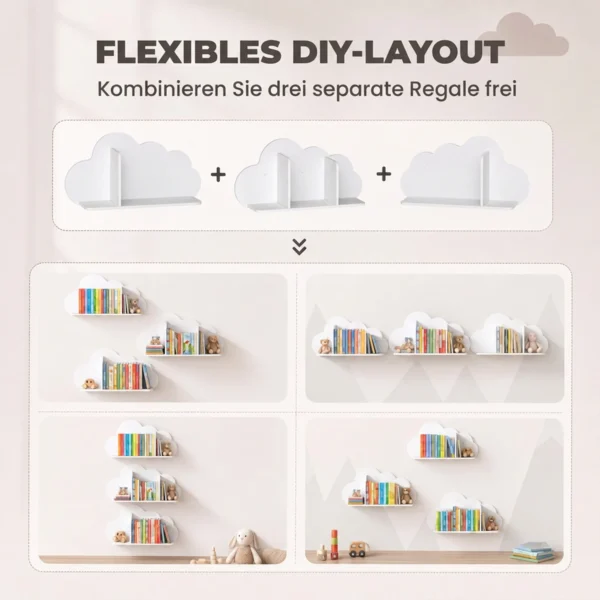 3 delige Set Kinder Wandplank 60cm Wand Boekenplank In Wolkvorm Zwevende Boekenplank Montessori Voor 3 8 Wit