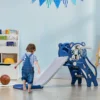 3 In 1 Kinder Glijbaan Met Klimrek, Basketbalring, Peuterglijbaan, Cartoon ontwerp Voor Peuters Van 18 36 Maanden Blauw