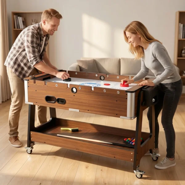 3 in 1 Multi Speeltafel Draaibaar Multifunctionele Tafel Met Biljarttafel Tafelvoetbal Airhockey Opbergvak