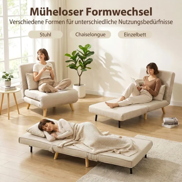 3 in 1 Slaapstoel, Klapstoel Met Slaapfunctie, Verstelbare Click Clack Rugleuning, Beige