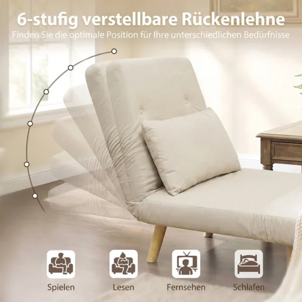 3 in 1 Slaapstoel, Klapstoel Met Slaapfunctie, Verstelbare Click Clack Rugleuning, Beige