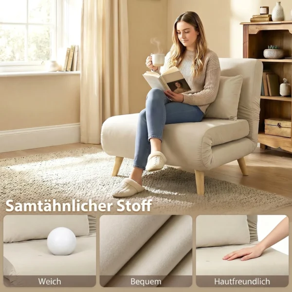 3 in 1 Slaapstoel, Klapstoel Met Slaapfunctie, Verstelbare Click Clack Rugleuning, Beige