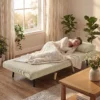 3 in 1 Slaapstoel, Uitklapbare Corduroy Stoel Met Slaapfunctie, Verstelbare Rugleuning, Kussen, Beige