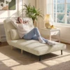 3 in 1 Slaapstoel, Uitklapbare Corduroy Stoel Met Slaapfunctie, Verstelbare Rugleuning, Kussen, Beige