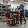 3 laags Gereedschapswagen Met Geperforeerde Muren, Haken En Gereedschapscontainer, Zwart En Rood