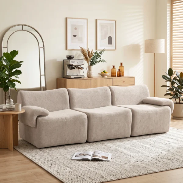 3 Sitzer Sofa Aus Chenille, Modulares Cloud Sofa Mit Dickem Federpolster, Extra Breit Und Tief, Ohne Montage, Beige
