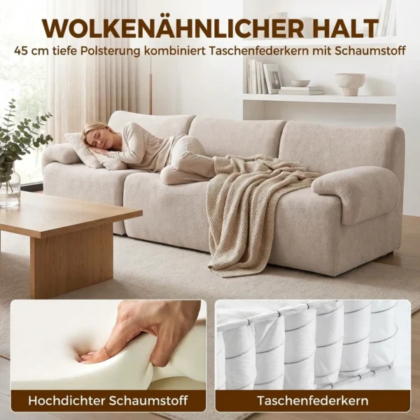 3 Sitzer Sofa Aus Chenille, Modulares Cloud Sofa Mit Dickem Federpolster, Extra Breit Und Tief, Ohne Montage, Beige