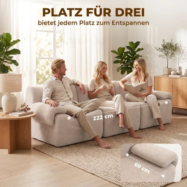 3 Sitzer Sofa Aus Chenille, Modulares Cloud Sofa Mit Dickem Federpolster, Extra Breit Und Tief, Ohne Montage, Beige