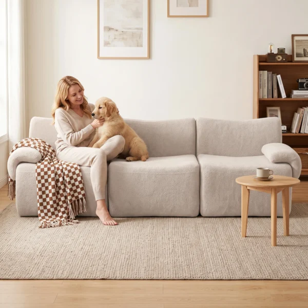 3 Sitzer Sofa Aus Chenille, Modulares Cloud Sofa Mit Dickem Federpolster, Extra Breit Und Tief, Ohne Montage, Beige
