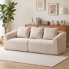 3 zits Bank, Chenille Cloud Bank Zonder Frame, Dikke Springveerkussens, Extra Brede Zitruimte, 3 Kussens, Beige