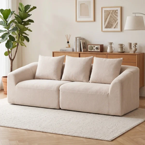 3 zits Bank, Chenille Cloud Bank Zonder Frame, Dikke Springveerkussens, Extra Brede Zitruimte, 3 Kussens, Beige