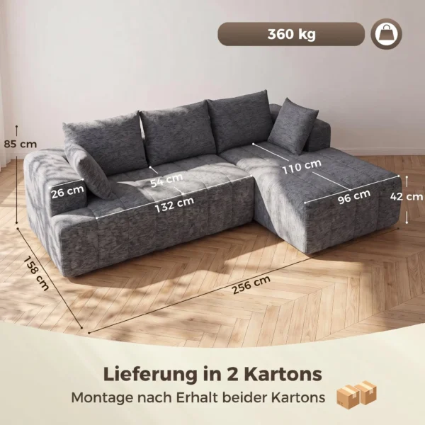 3 zits Hoekbank In L vorm Met Ottomaan, Veranderbaar Chenille Cloud slaapbank Met Pocketvering, Grijs