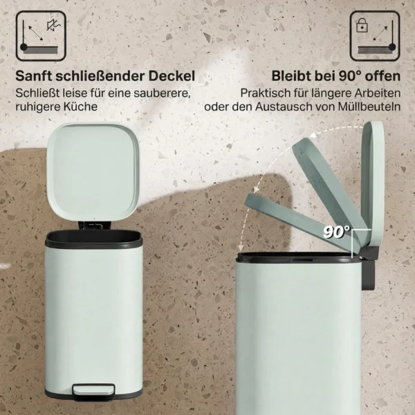 30L Keukenafvalbak Pedaalemmer Met Deksel, Soft Close En Openhoud Functie Voor Keuken, Thuis