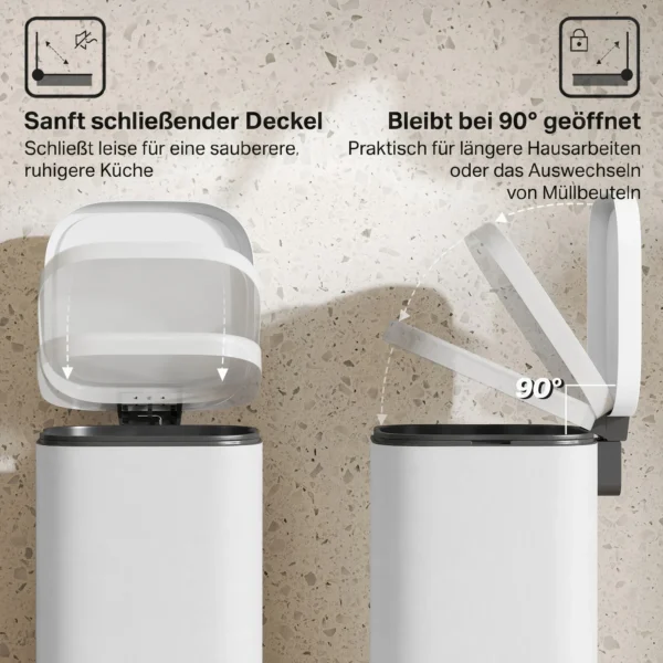 30L Keukenafvalbak Pedaalemmer Met Deksel, Soft Close En Openhoud Functie Voor Keuken, Thuis
