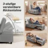 4 in 1 Klapstoel Met Zijtas, Logeerbed Met Kussen, Verstelbare Rugleuning, Bedstoel Met Wielen, Lichtgrijs