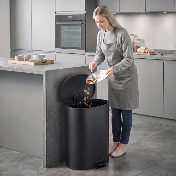 40 L Keuken Pedaalemmer Met Soft Close En Openhoud Deksel, Uitneembare Binnenemmer, Roestvrij Staal, Zwart