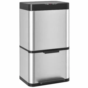 40L Sensormülleimer, 3 Fächer (2 X 12,5L + 15L), Mit Soft Close & Offenhaltefunktion, Silber